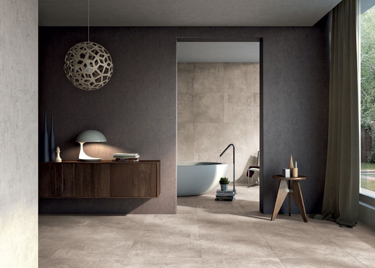 Milan Grey wall and floor tiles in a modern on suite and bedroom
