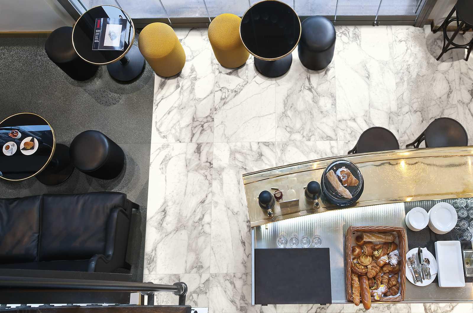 White marble floor tile birdseye view