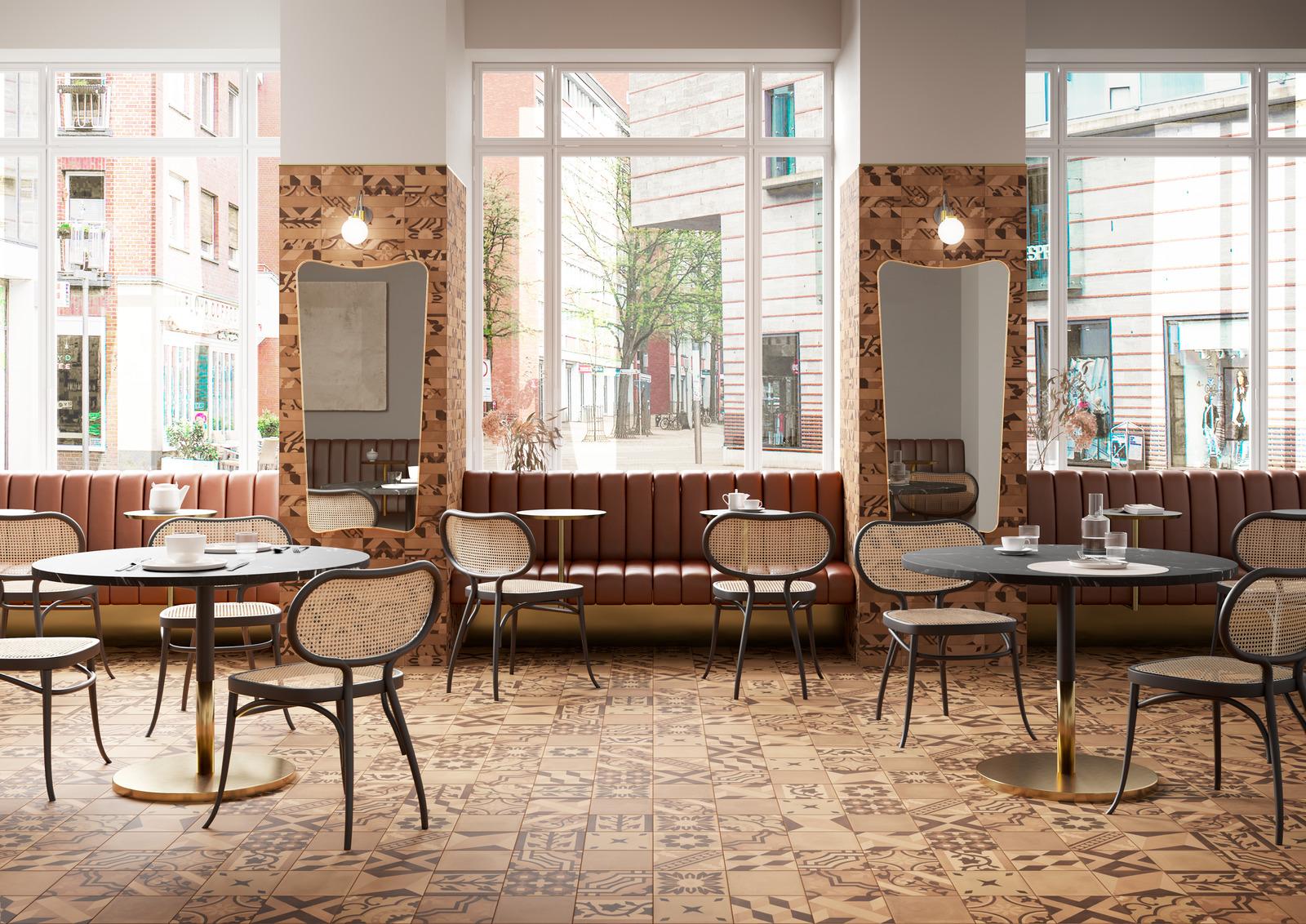 restaurant eating area with new pattern floor tiles