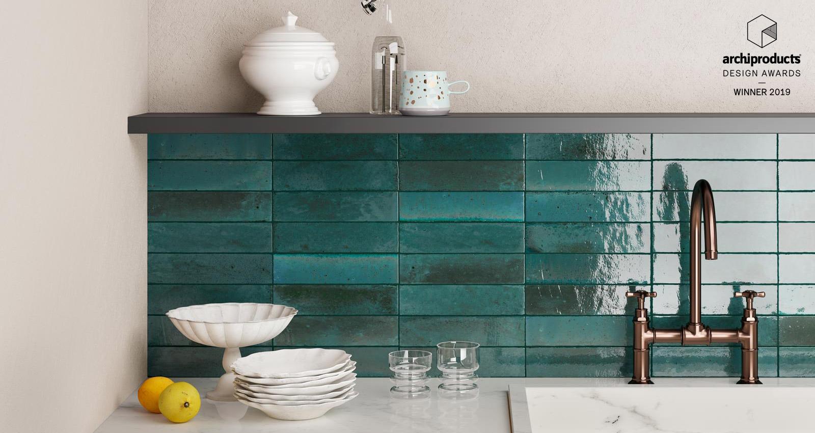 Blue brick kitchen tiles 240x60