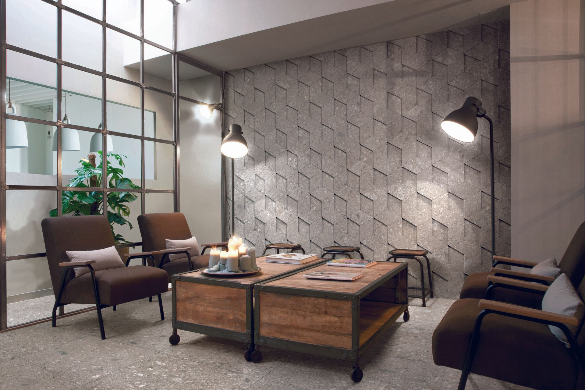 terrazzo effect tiles used in a luxury office setting