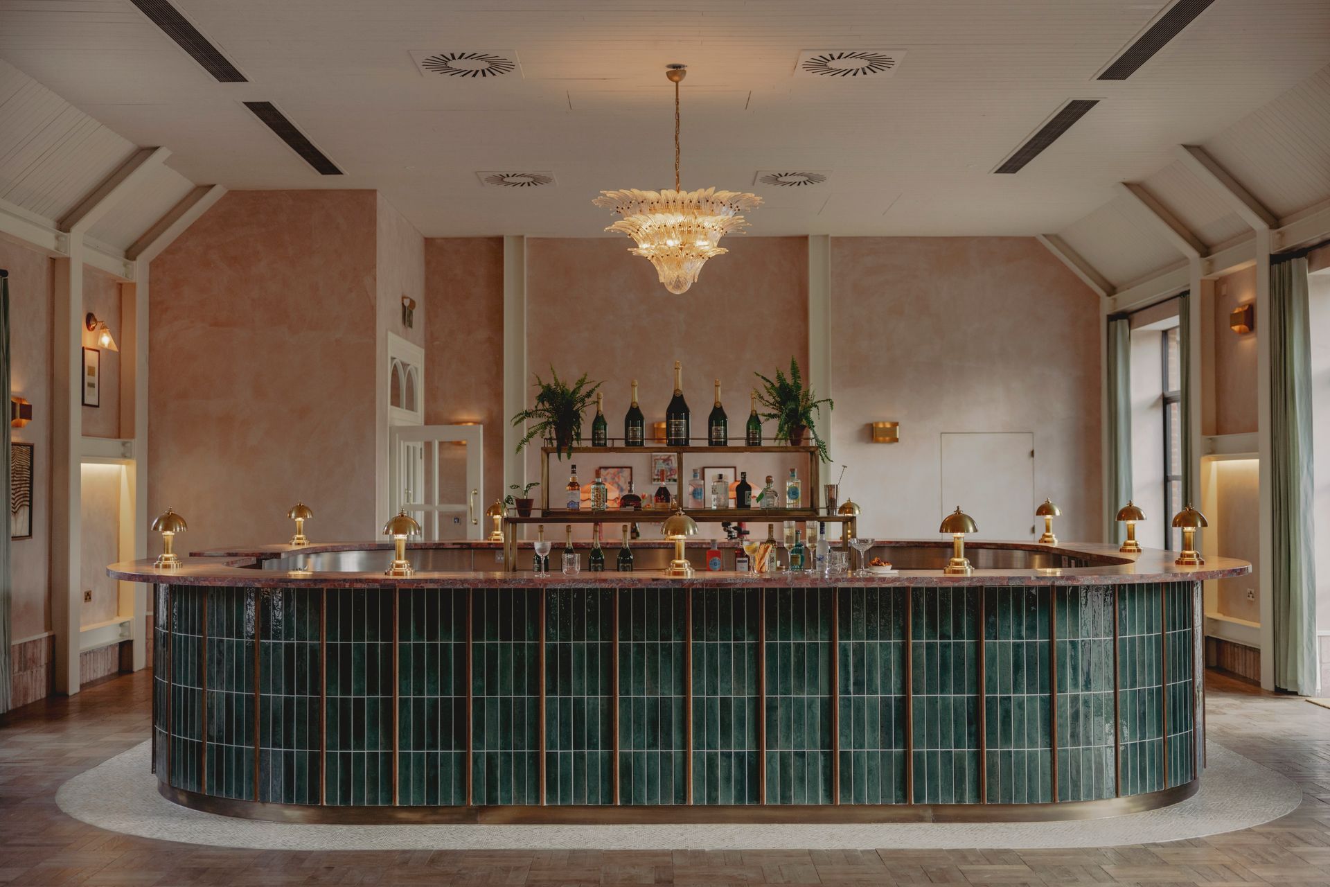 Salerno Verde bar with pink tiles on the back