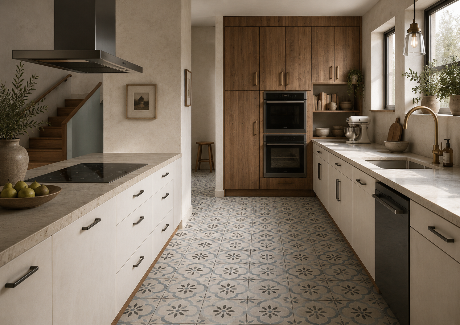 Outdoor kitchen tiled with salerno off white splash back
