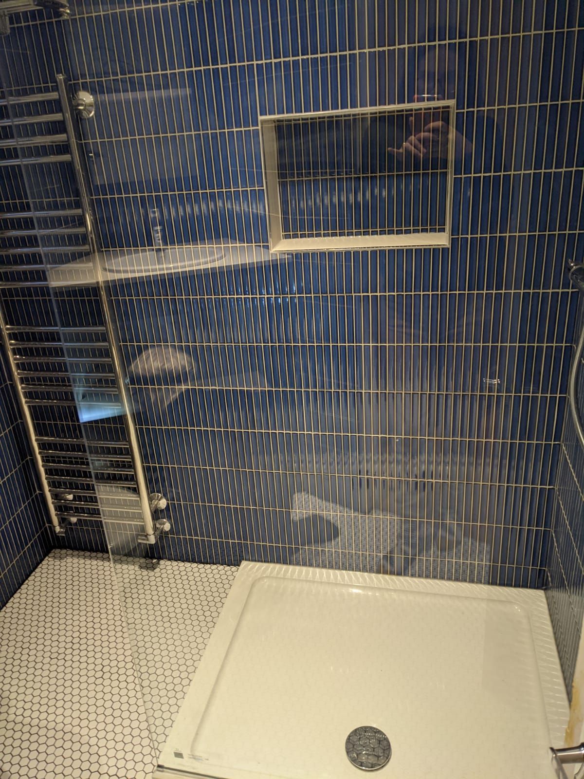 Kit Kat Oslo blue gloss Brick Mosaic Tile, Shower