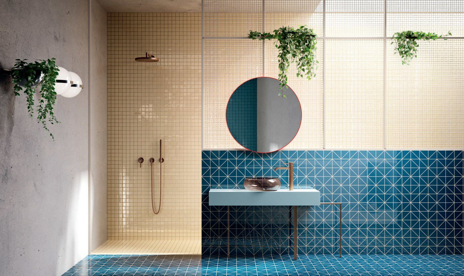 Palette ral used in a shower floor and walls room shot of bathroom