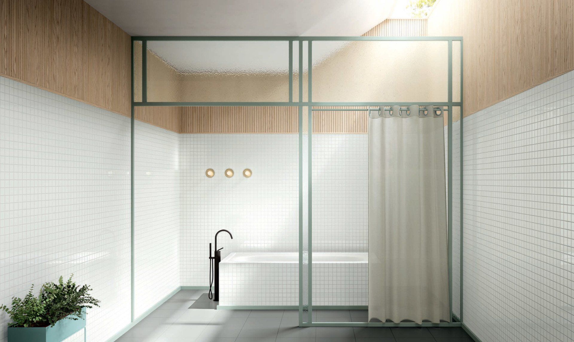 bathroom room shot with white palette ral wall tiles