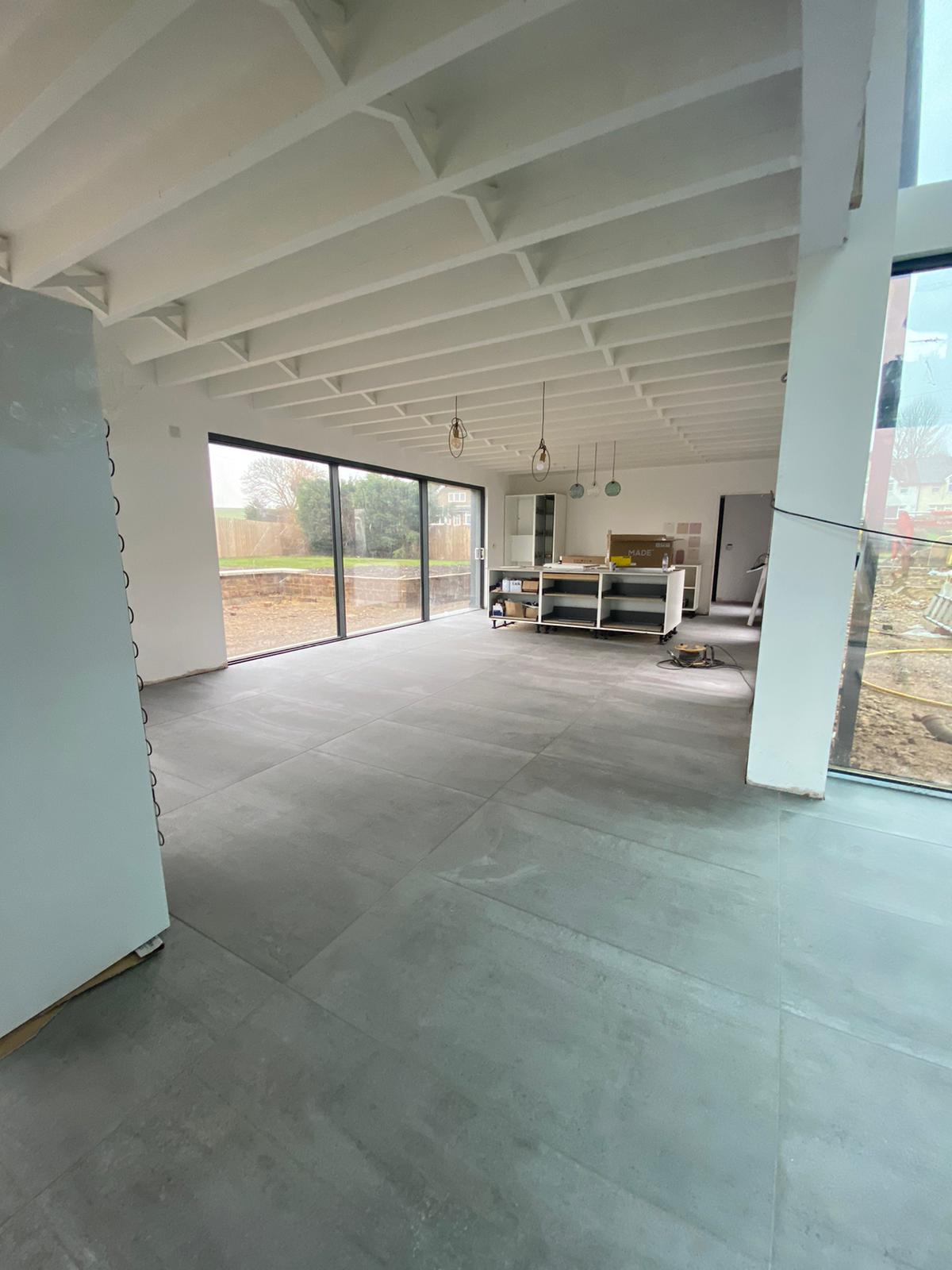 concrete floor tiles used in a new build home