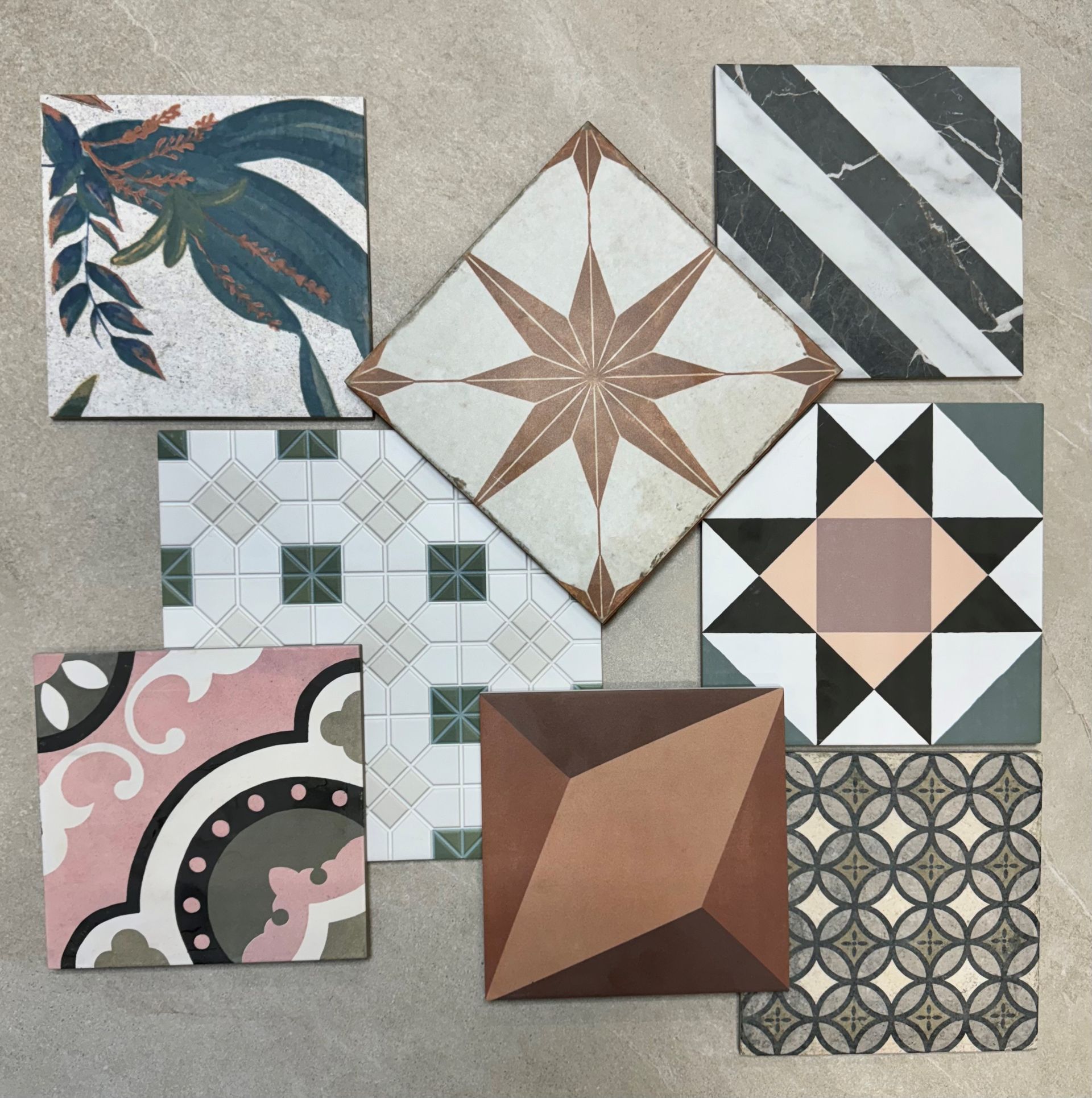 Mood board of pattern floor tiles