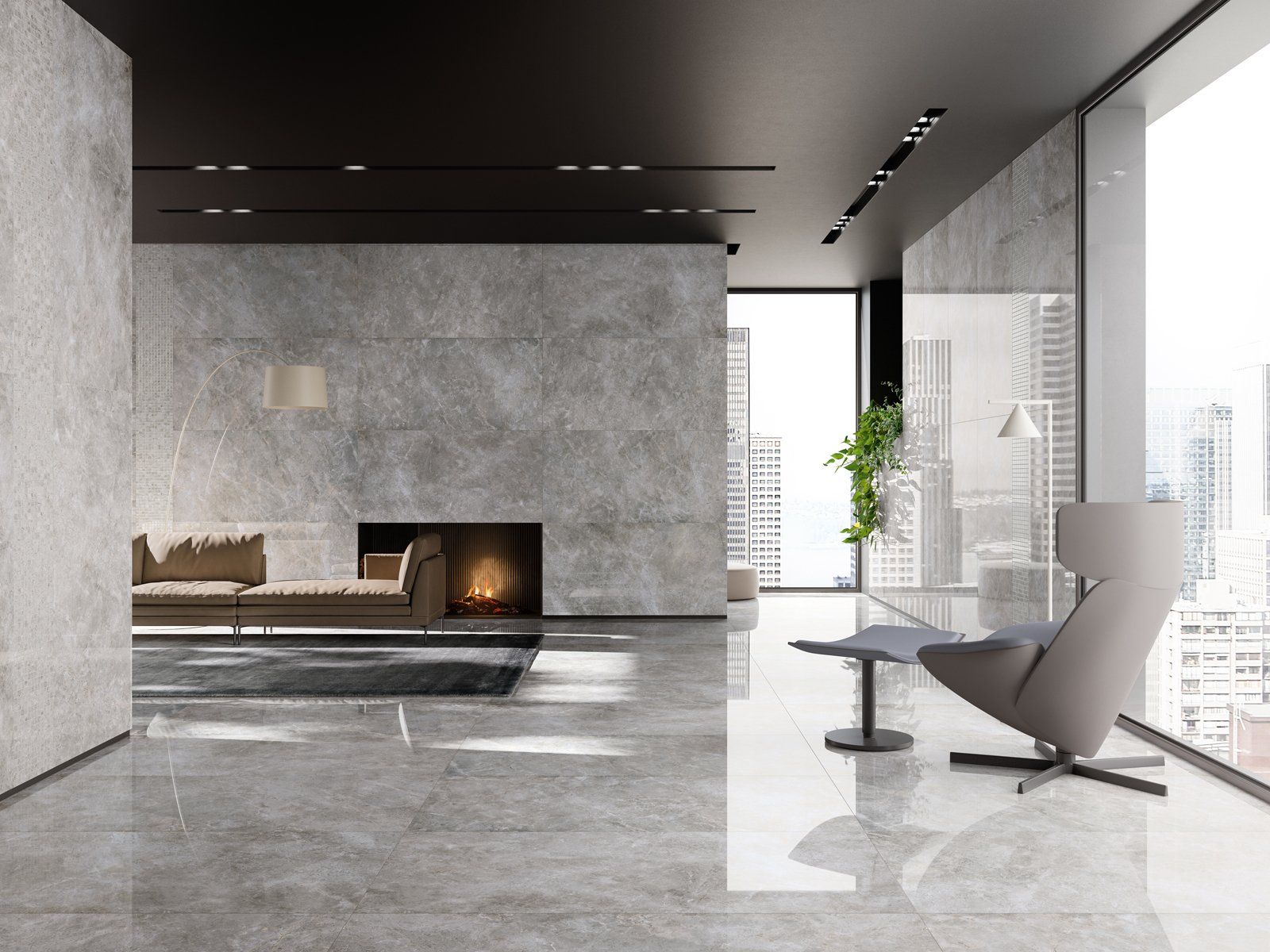 Grey marble floor and wall tile In office apartments