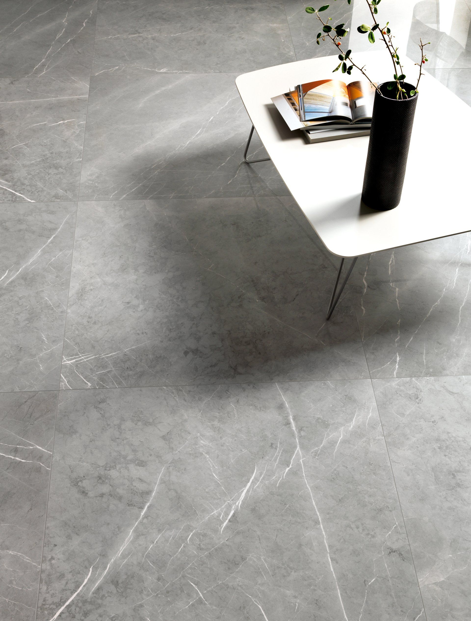 Close up of Marble prestigio impero grey with table