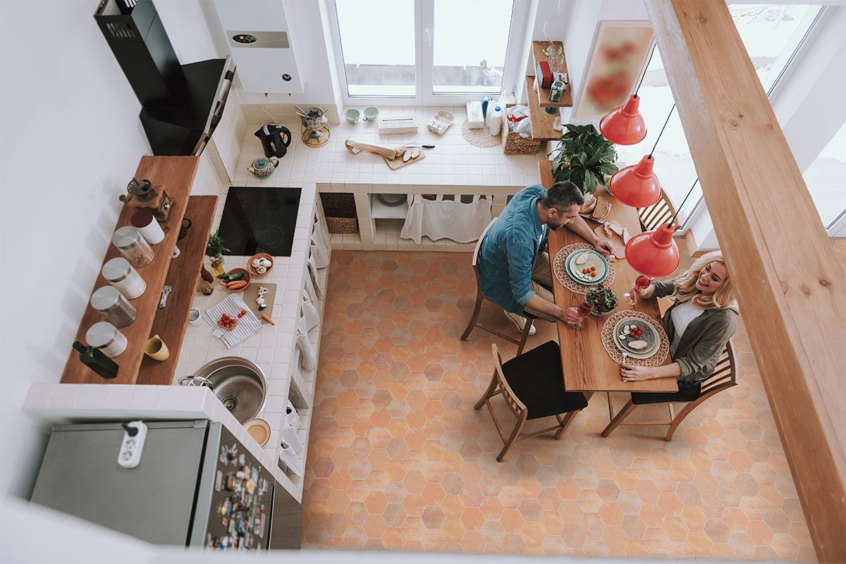 Terrabrick on the floor again inside this kitchen