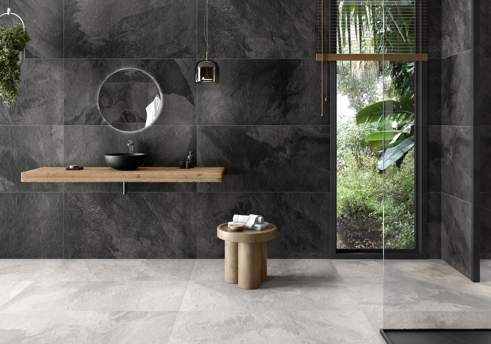 Slateway Grafito used on the walls of this large bathroom