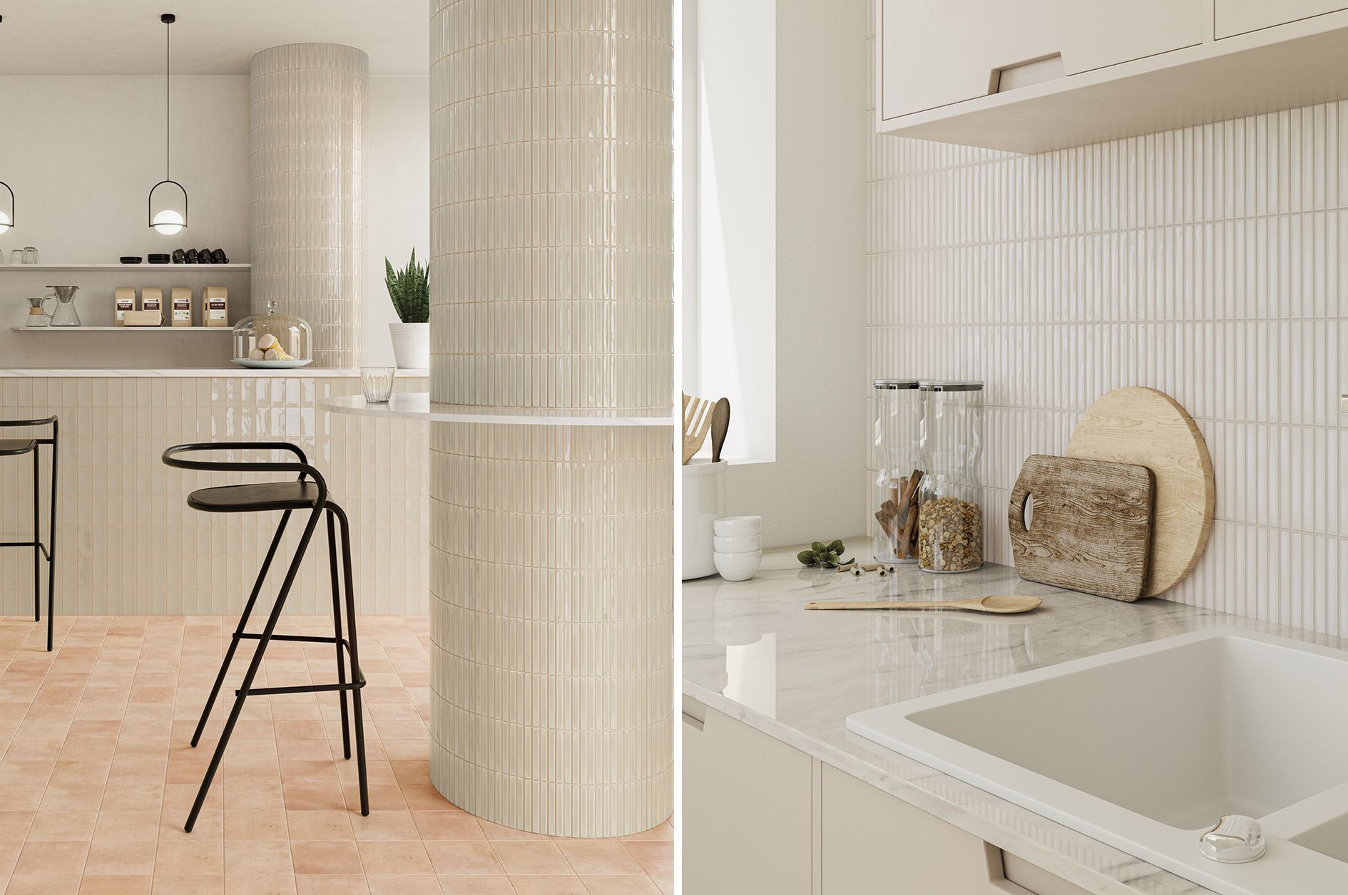 Modern kitchens shown close up and far away view of a modern kitchen showing kitkat tiles