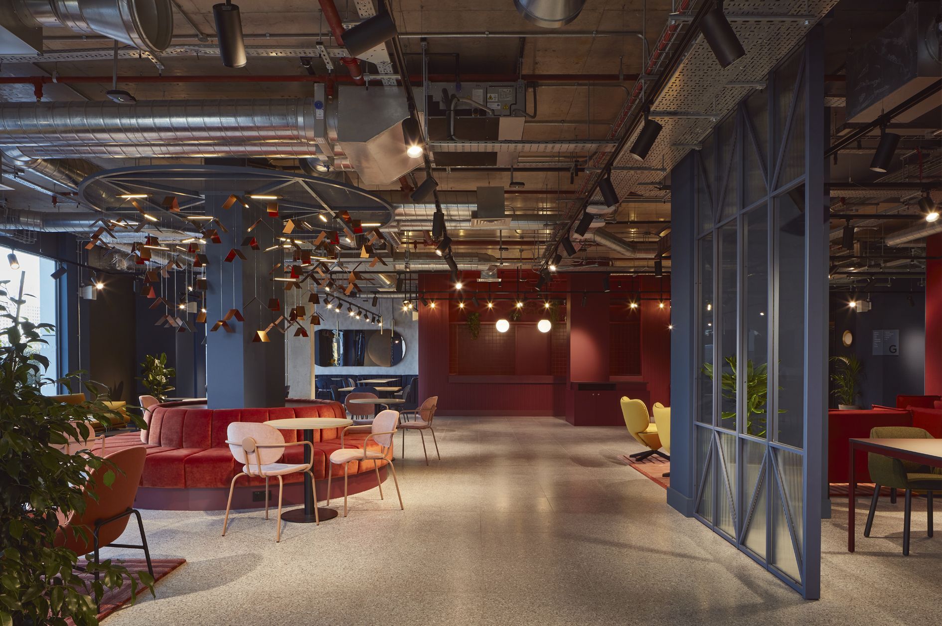 a commercial space with terrazzo effect tiles on the floor