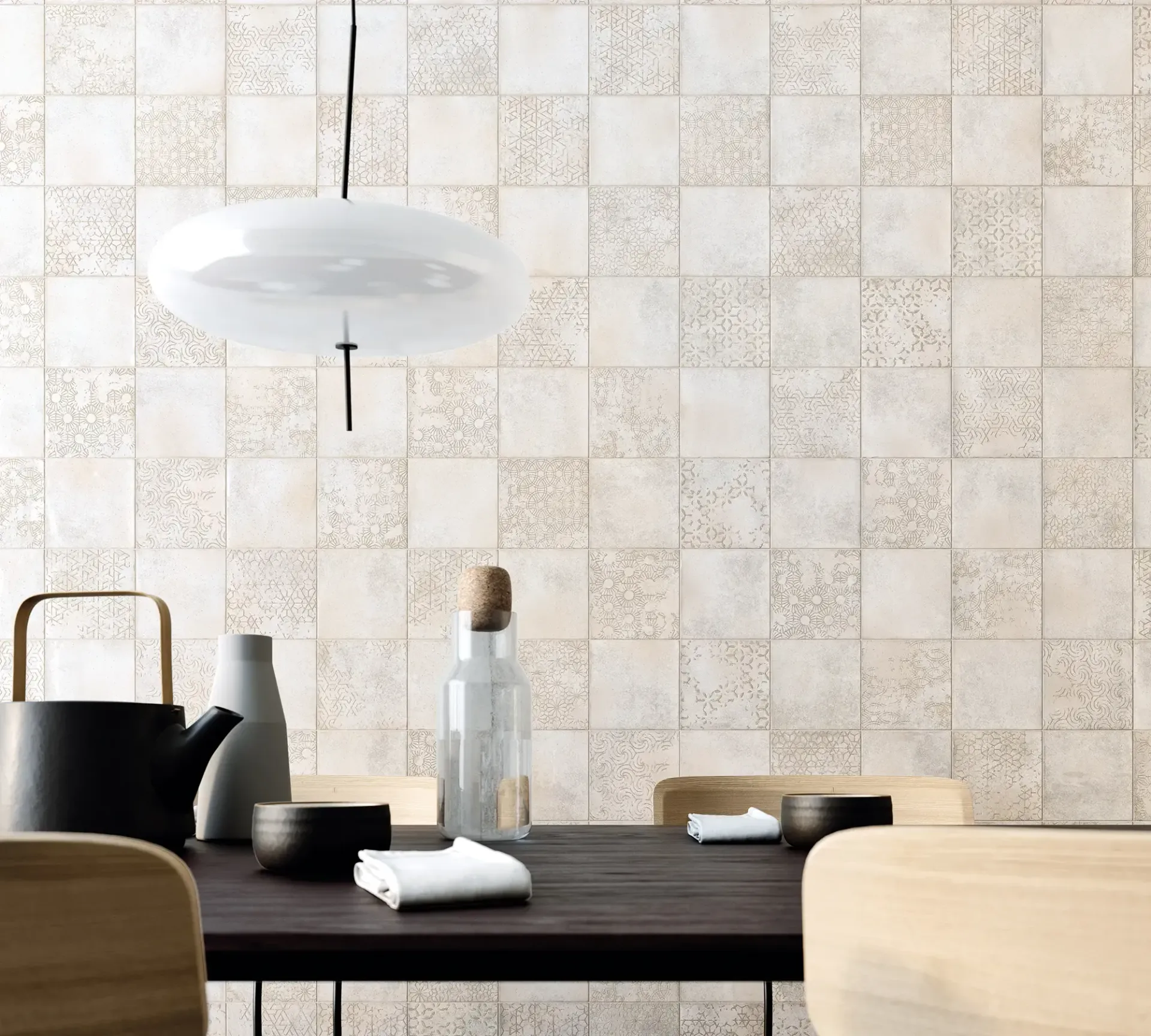 White wall tiles featured in a kitchen as a spalshback