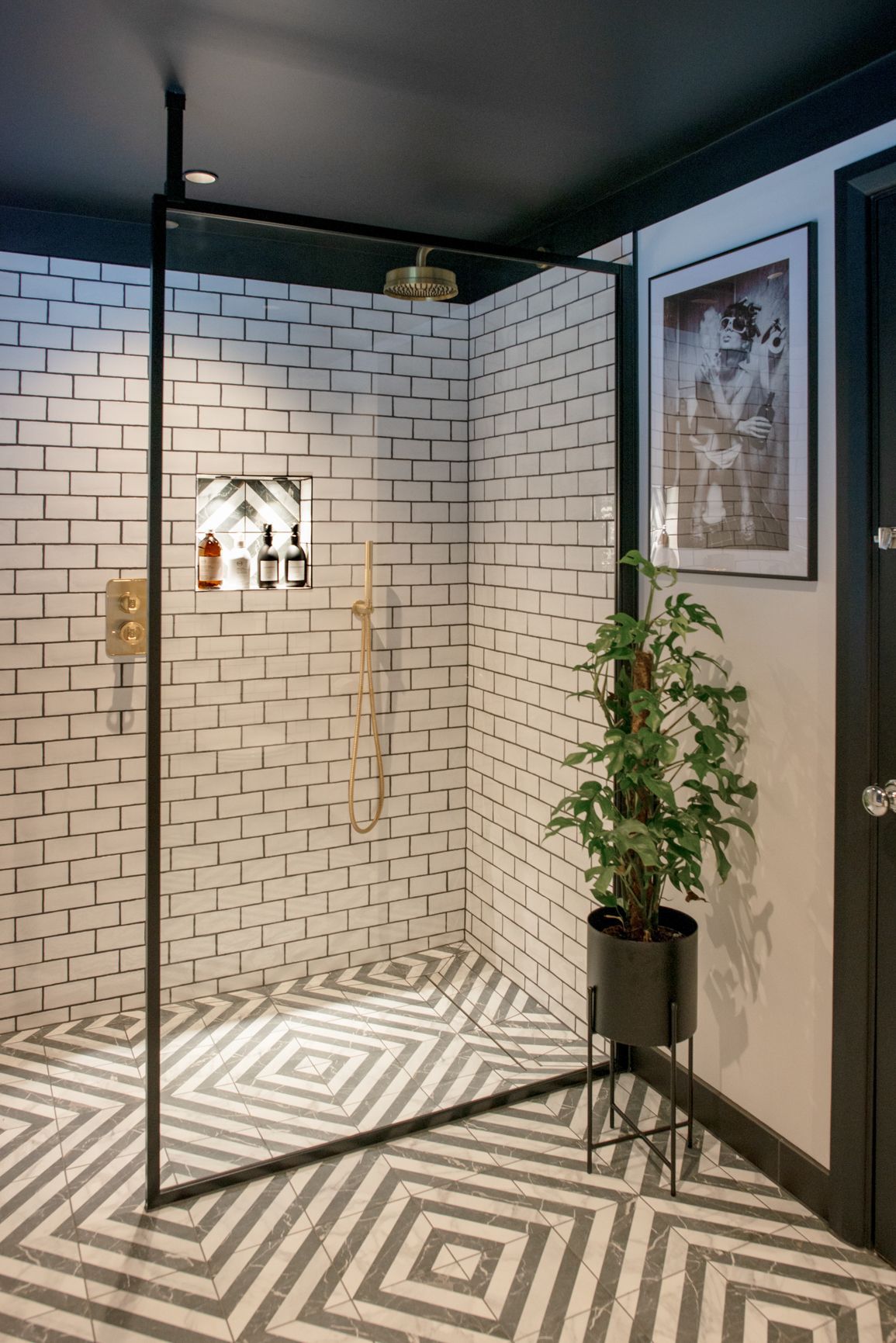 Farmhouse Blanco used in the wall of the shower with plants