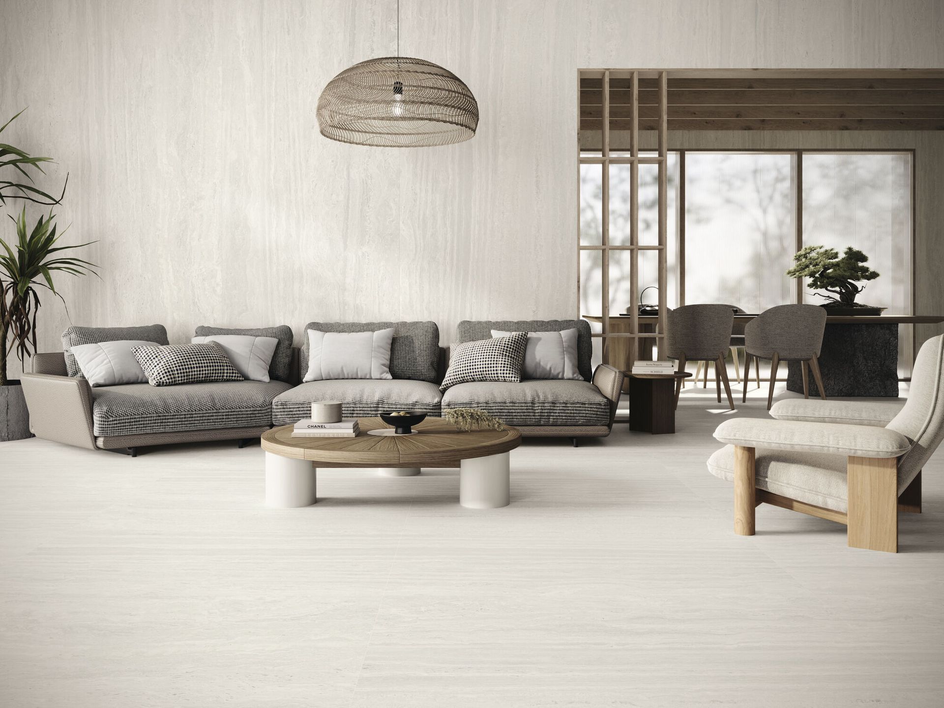 Living room using the travertina floor tiles