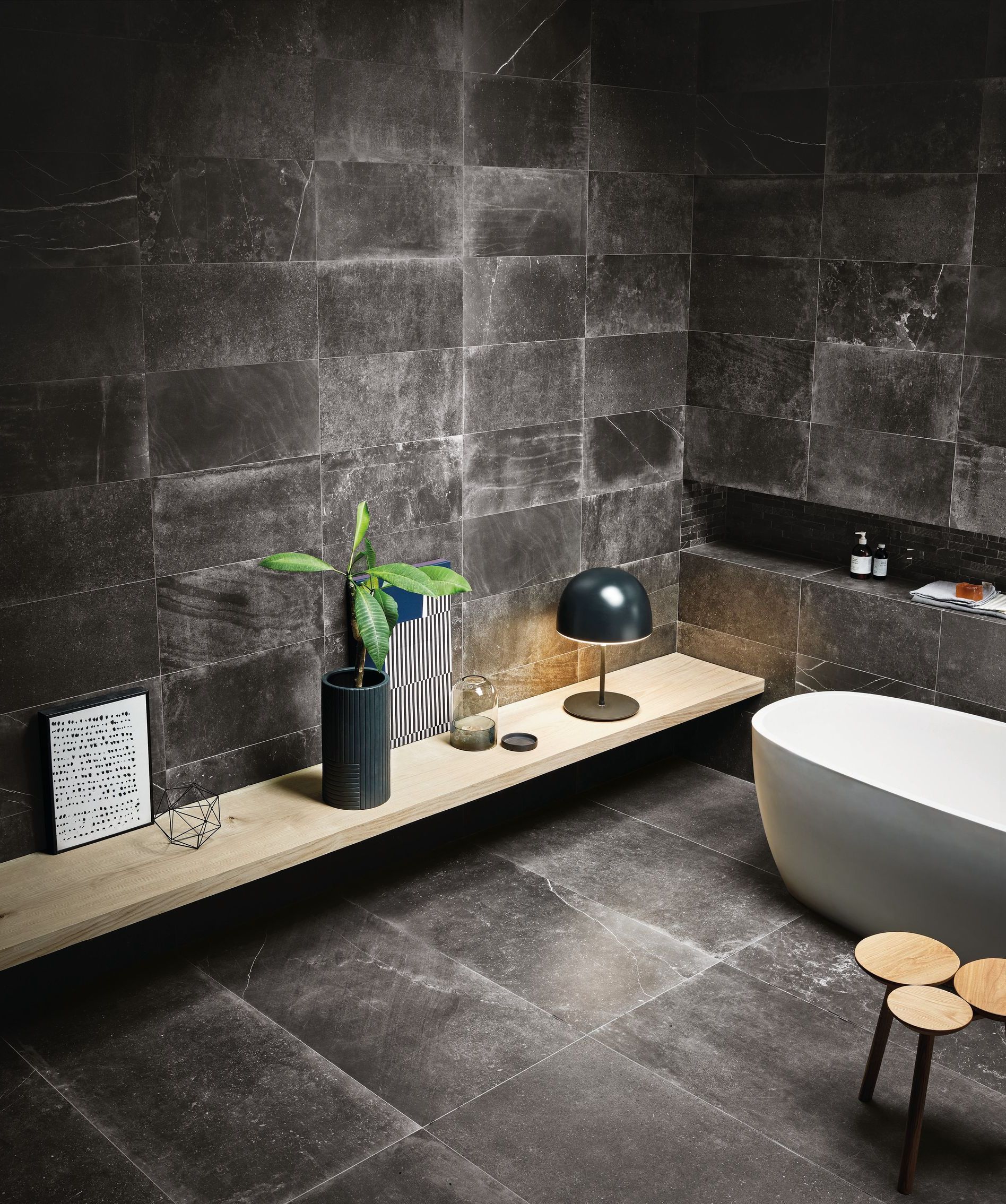 limestone effect used on bathroom walls to make the whole bathroom match