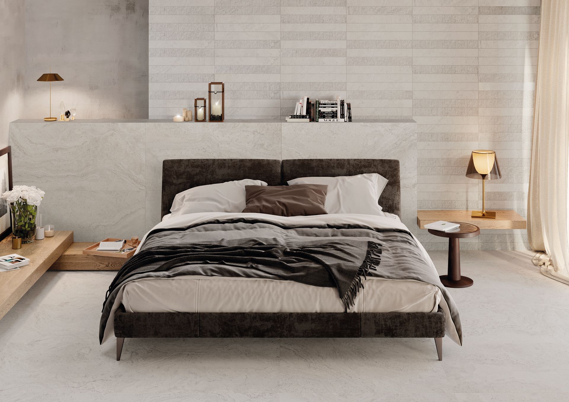 Dartmoor silver minimal 60x120 used in a bedroom on the wall