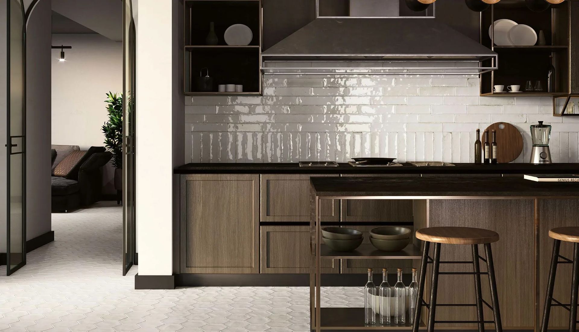 faith white used in a modern kitchen with wooden effect cupboards