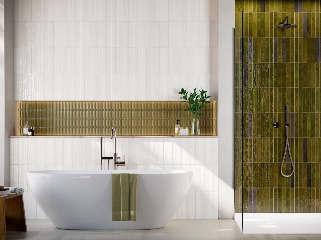 Bathroom with new art deco metro wall tiles