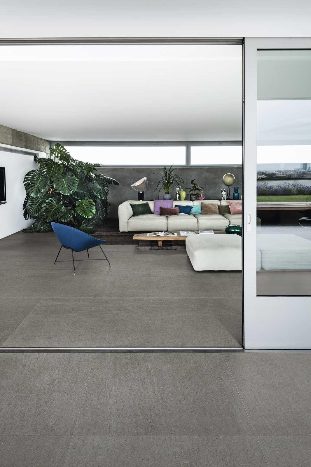 patio tiles, city view , wooden coffee table, inside outside tiles