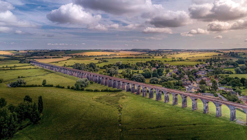 Zoomed out view of viaduct going through Corby and Weldon