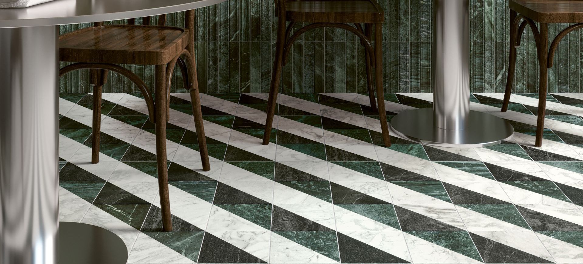 Pattern tiles, Industrial Style Lights, Matt tiles, tiled restaurant