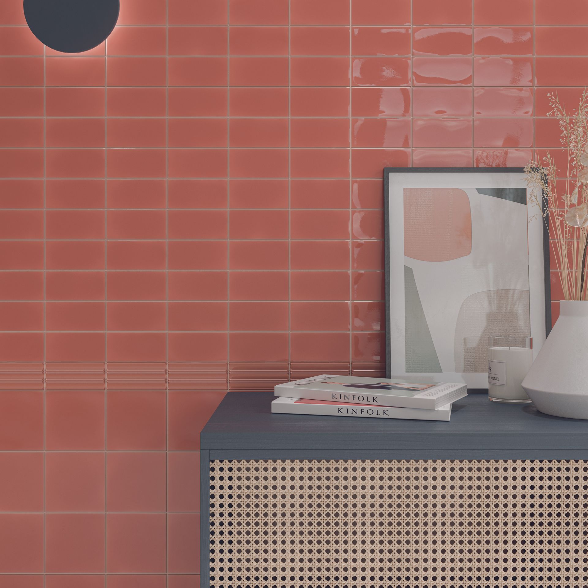 3d and textured tiles in a bar like design with white metal bar stools