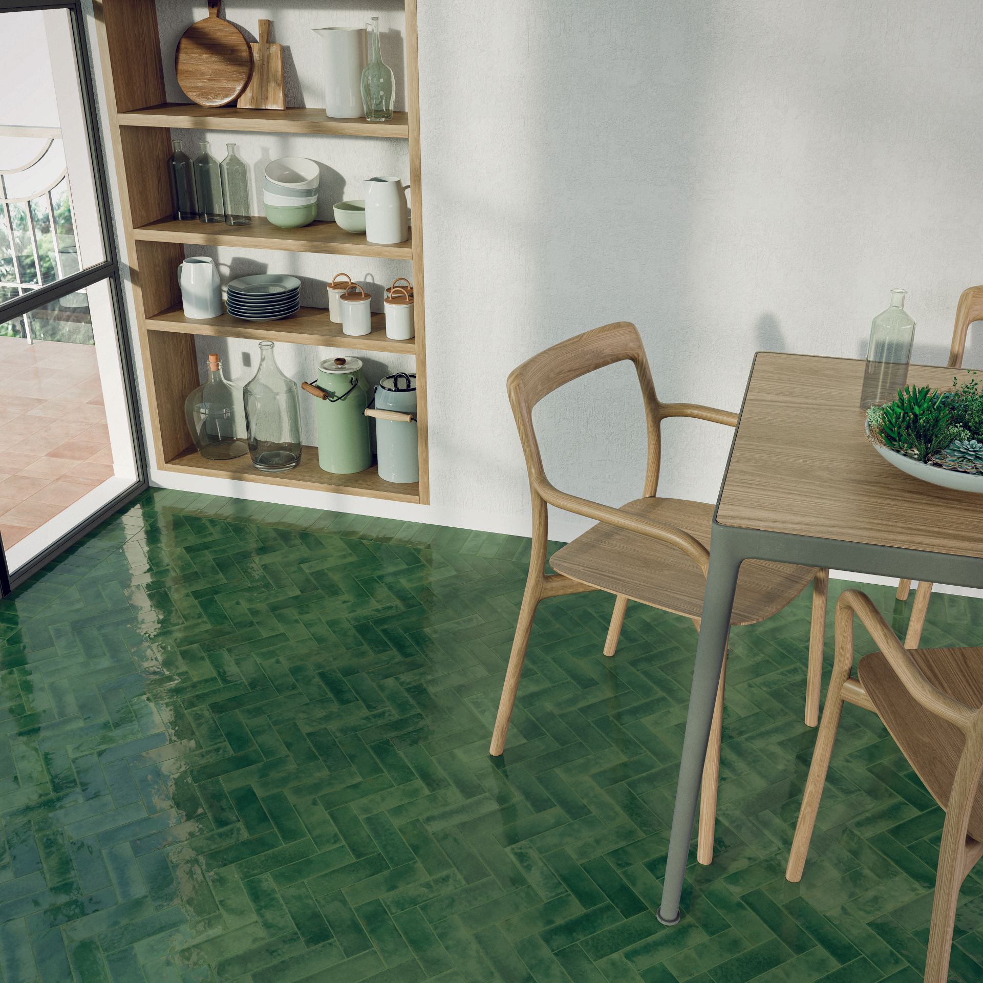 morocco green used for the floor tile in sitting area