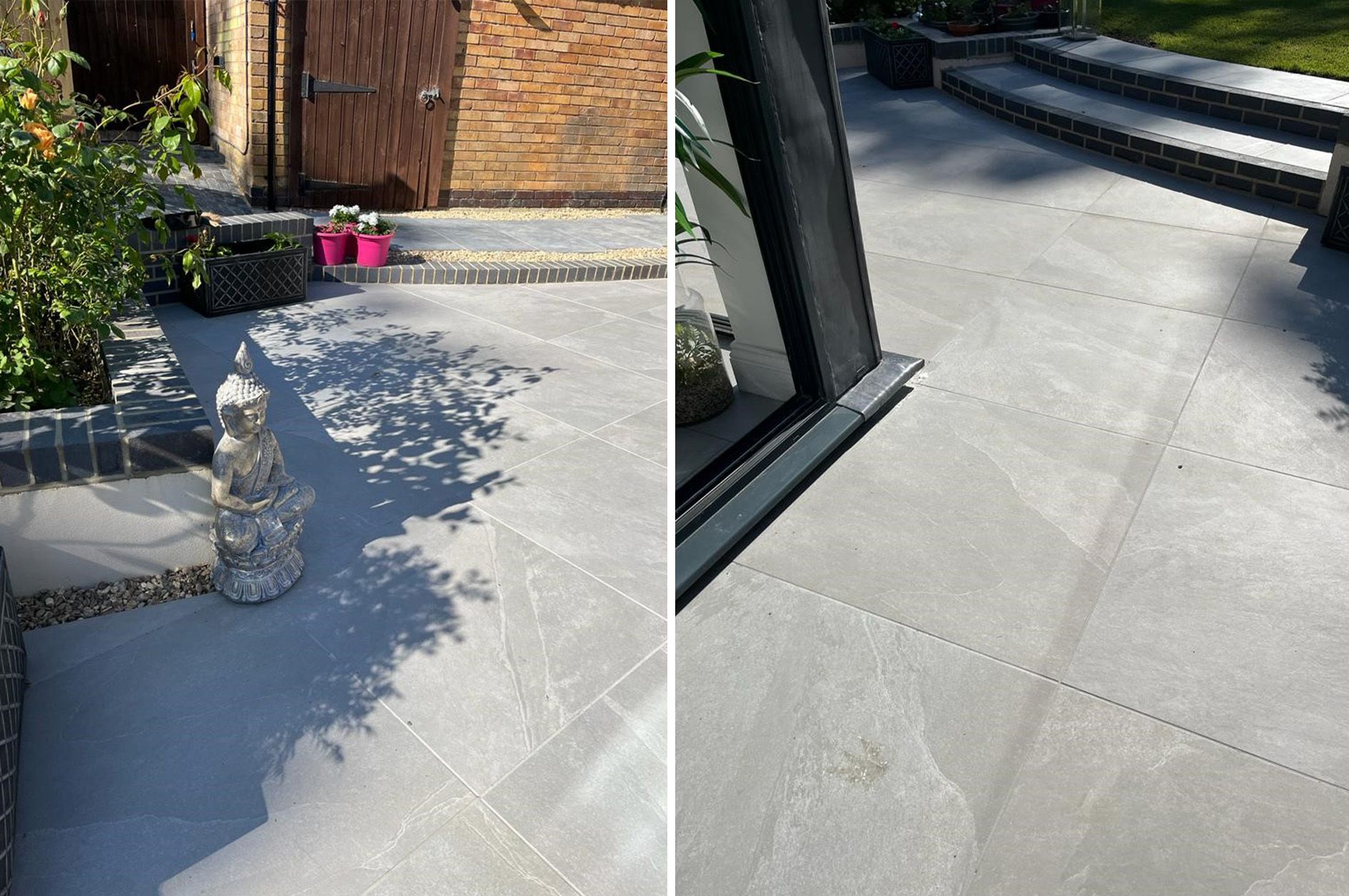 Grey Square outdoor floor tiles close up