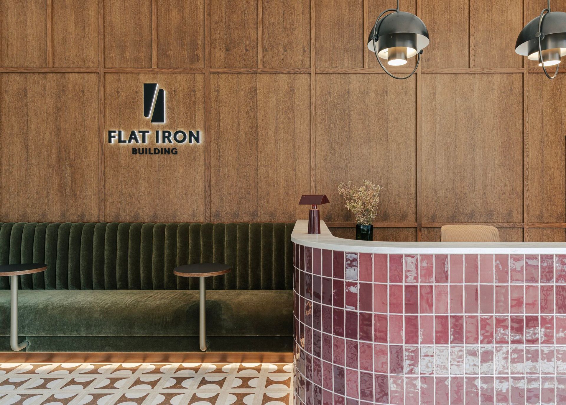 Terrazo floor tile in an open space seating area