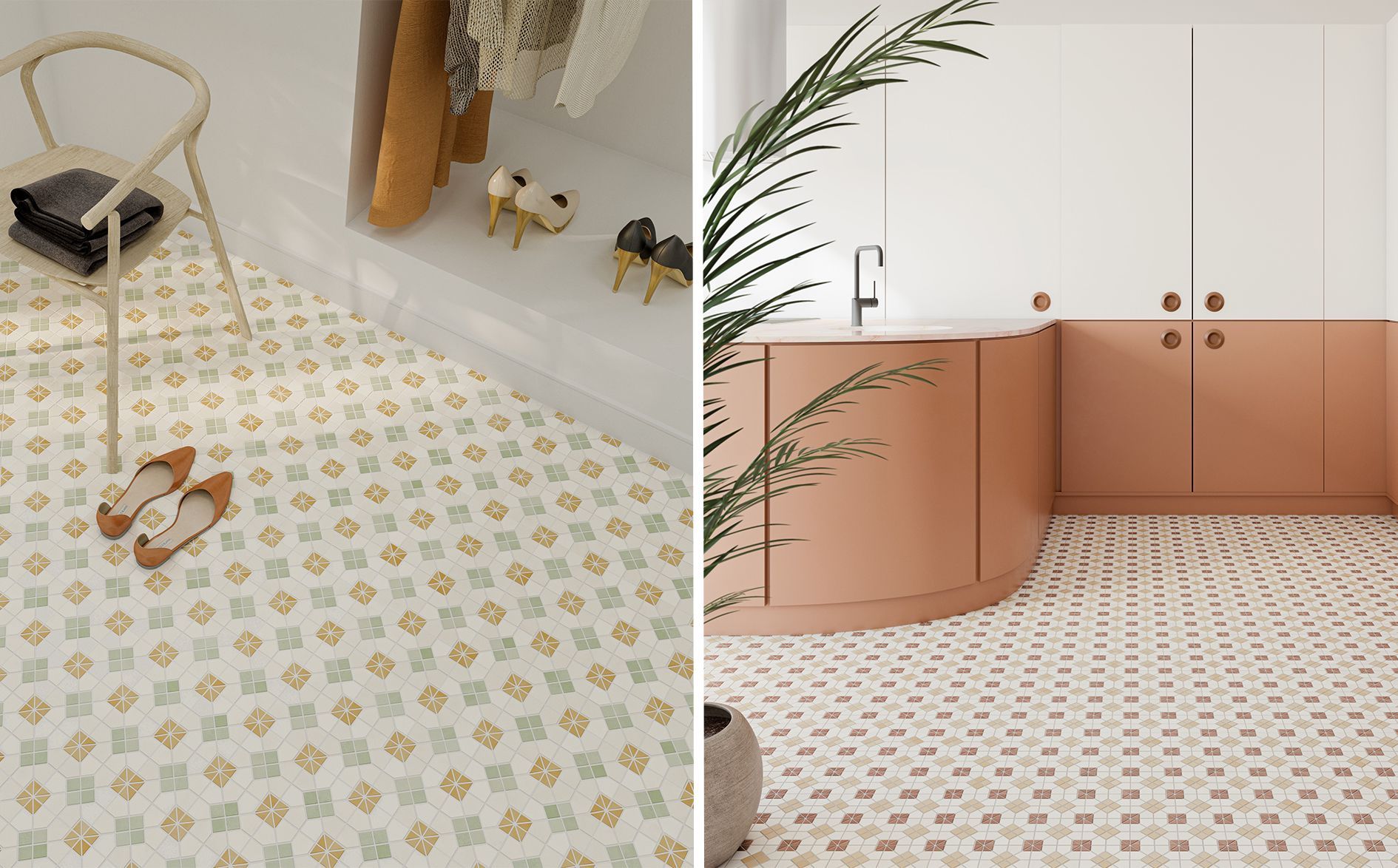 FLoor patterned tiles used in 2 seperate rooms