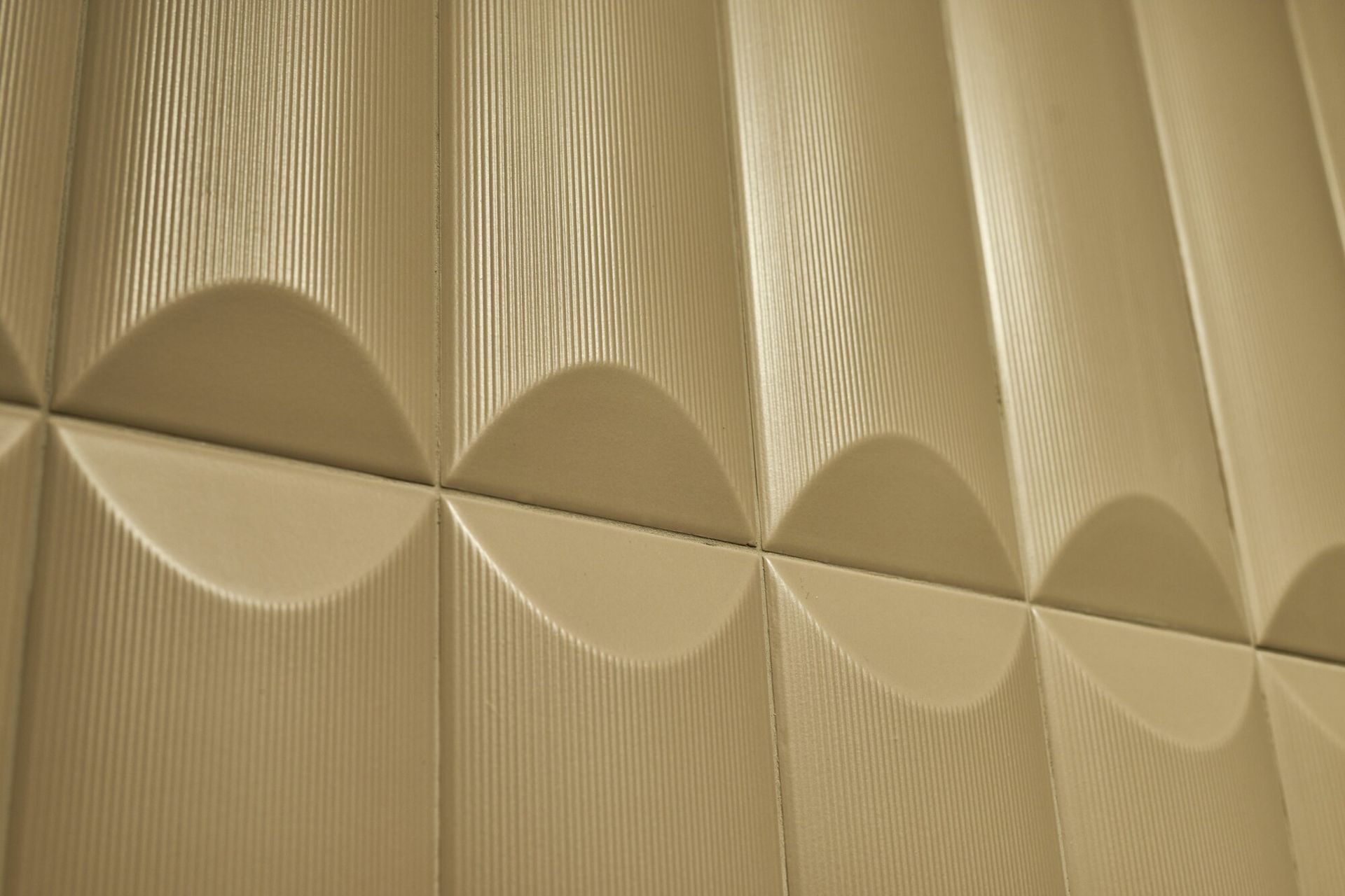 a close up of the yellow fluted tiles with a ribbed texture .