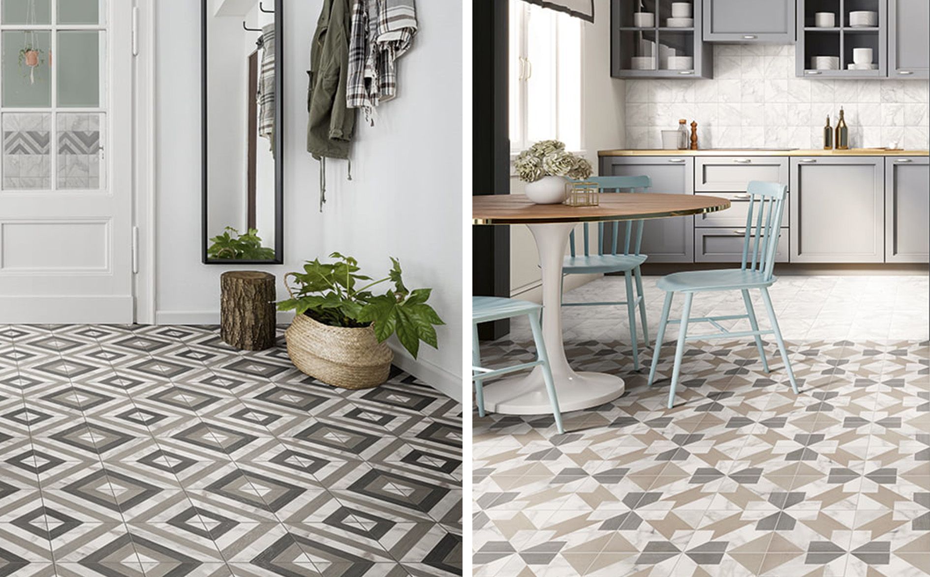 comparing photo of patterned floor tile