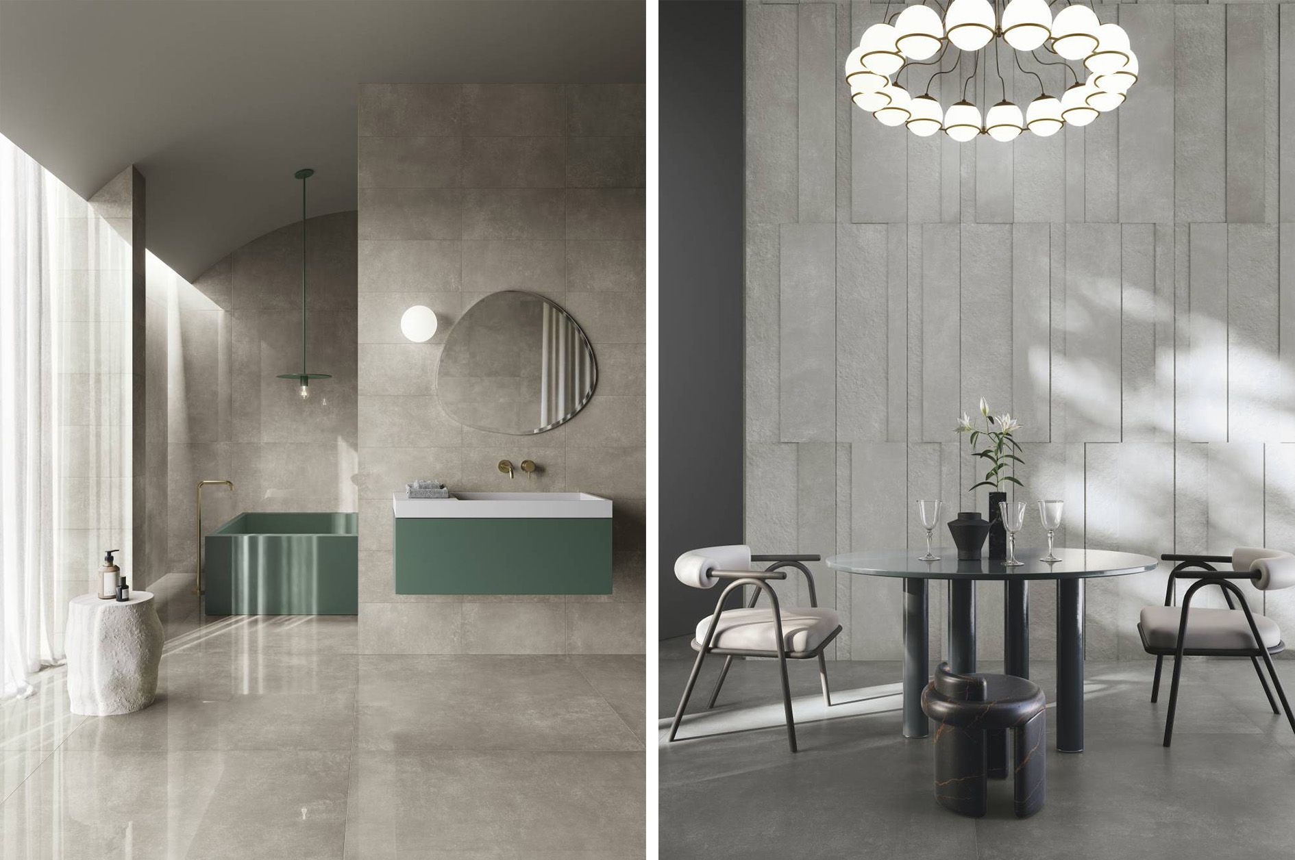 gloss floor tile compared to grey matt floor tile