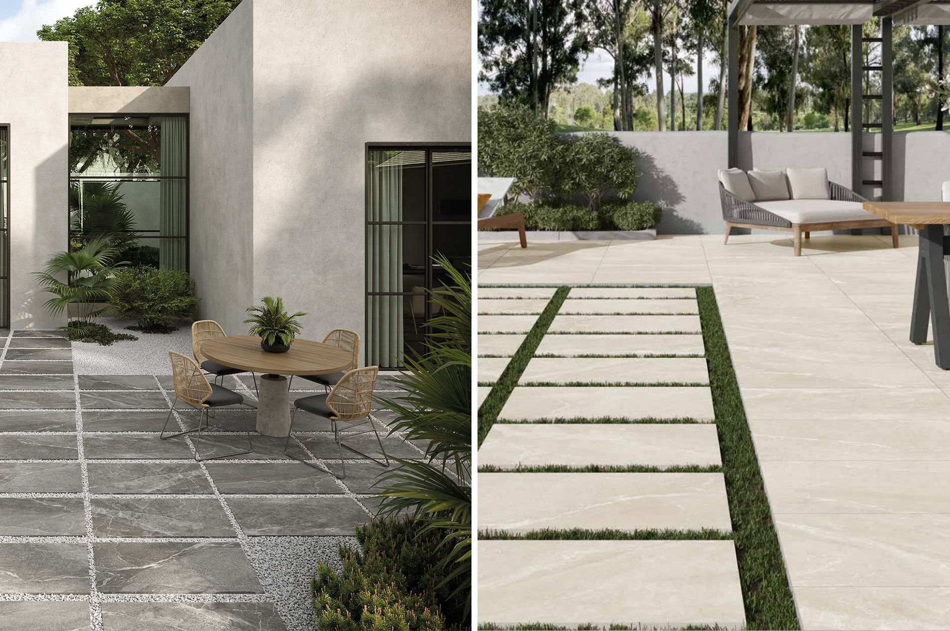 outdoor patio grey 20mm tiles and ivory 20mm