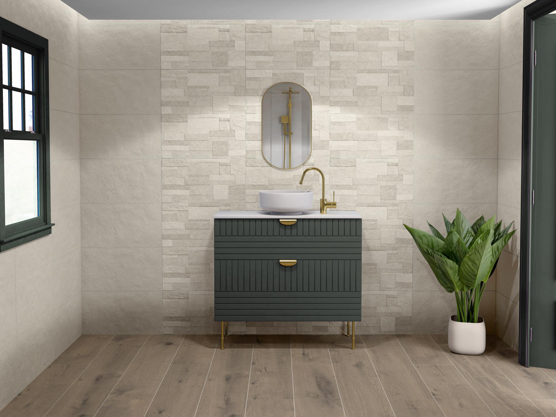 wood effect floor tile used in the bathroom