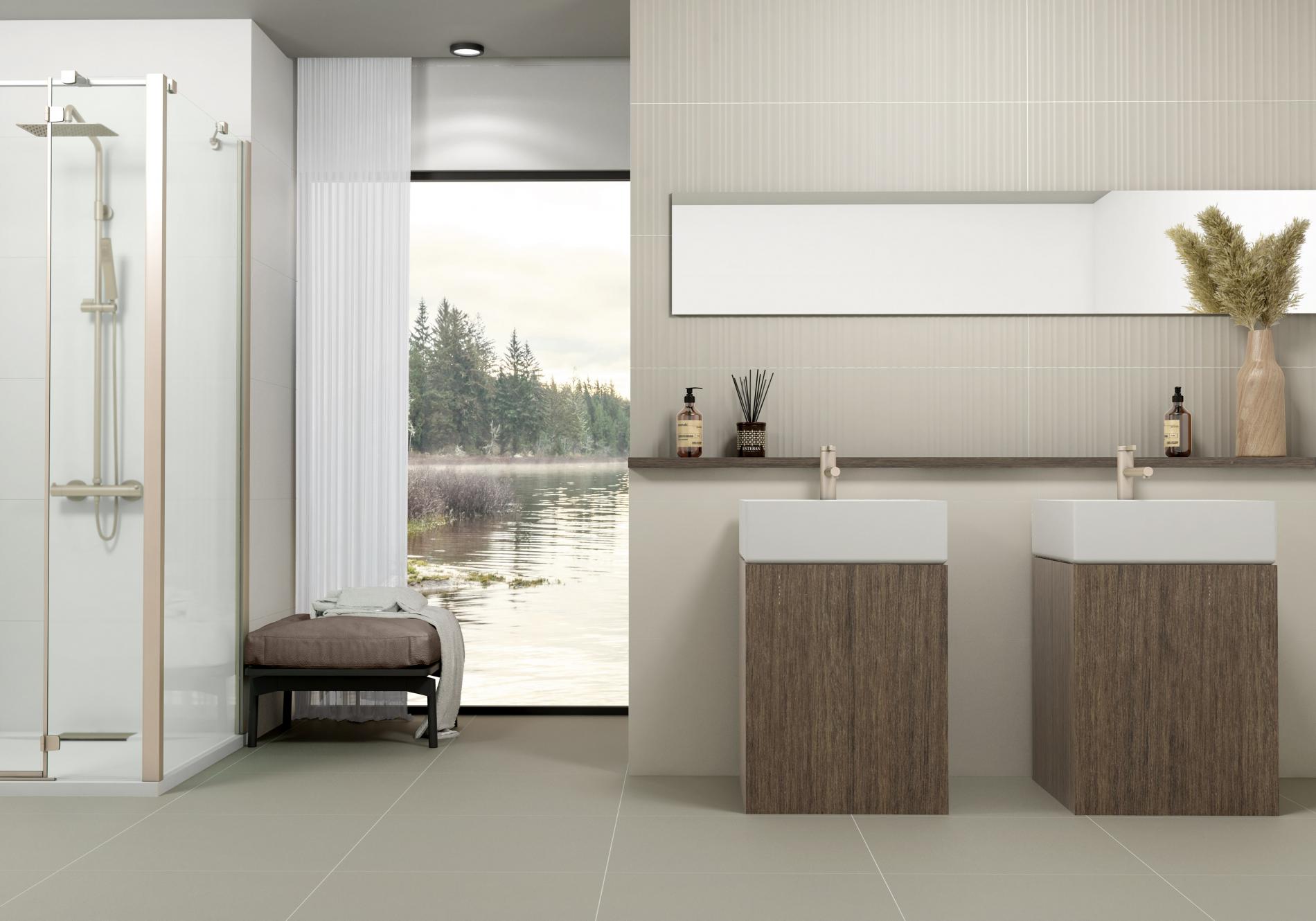 shade grey used in a bathroom with a woodern looking sink