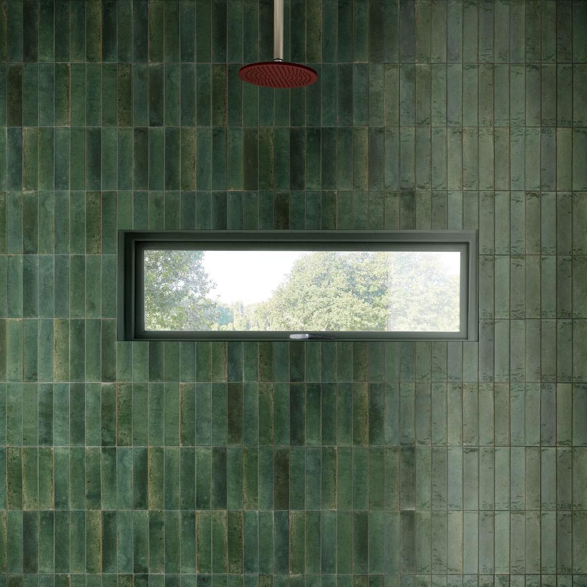 Salerno green used in the bathroom shower on a feature wall