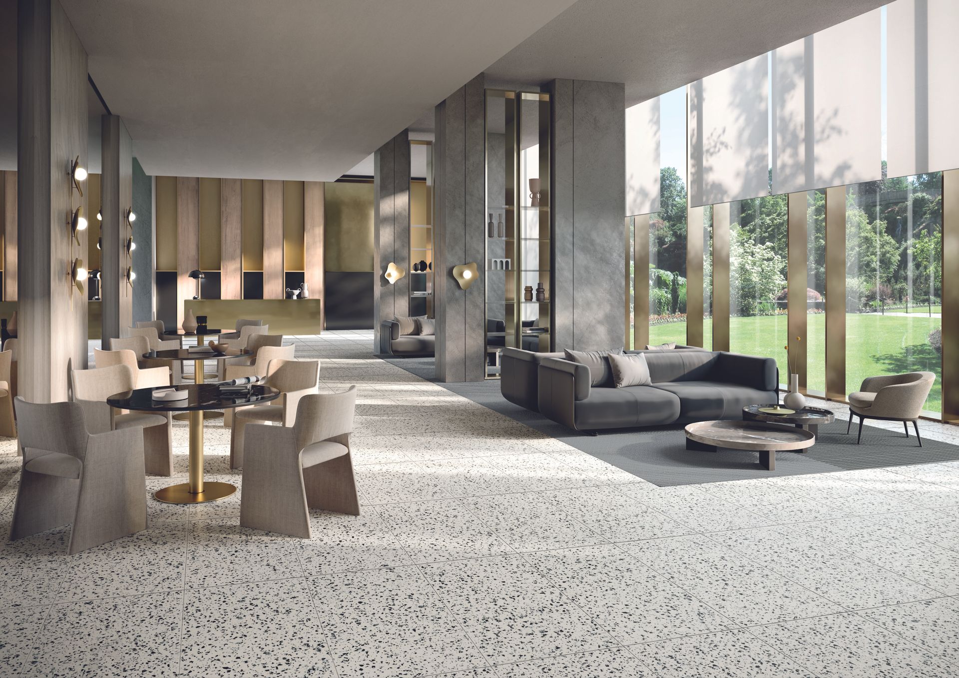 Terrazzo Fuzion Natural 2 Open plan restaurant, terrazzo floor tiles