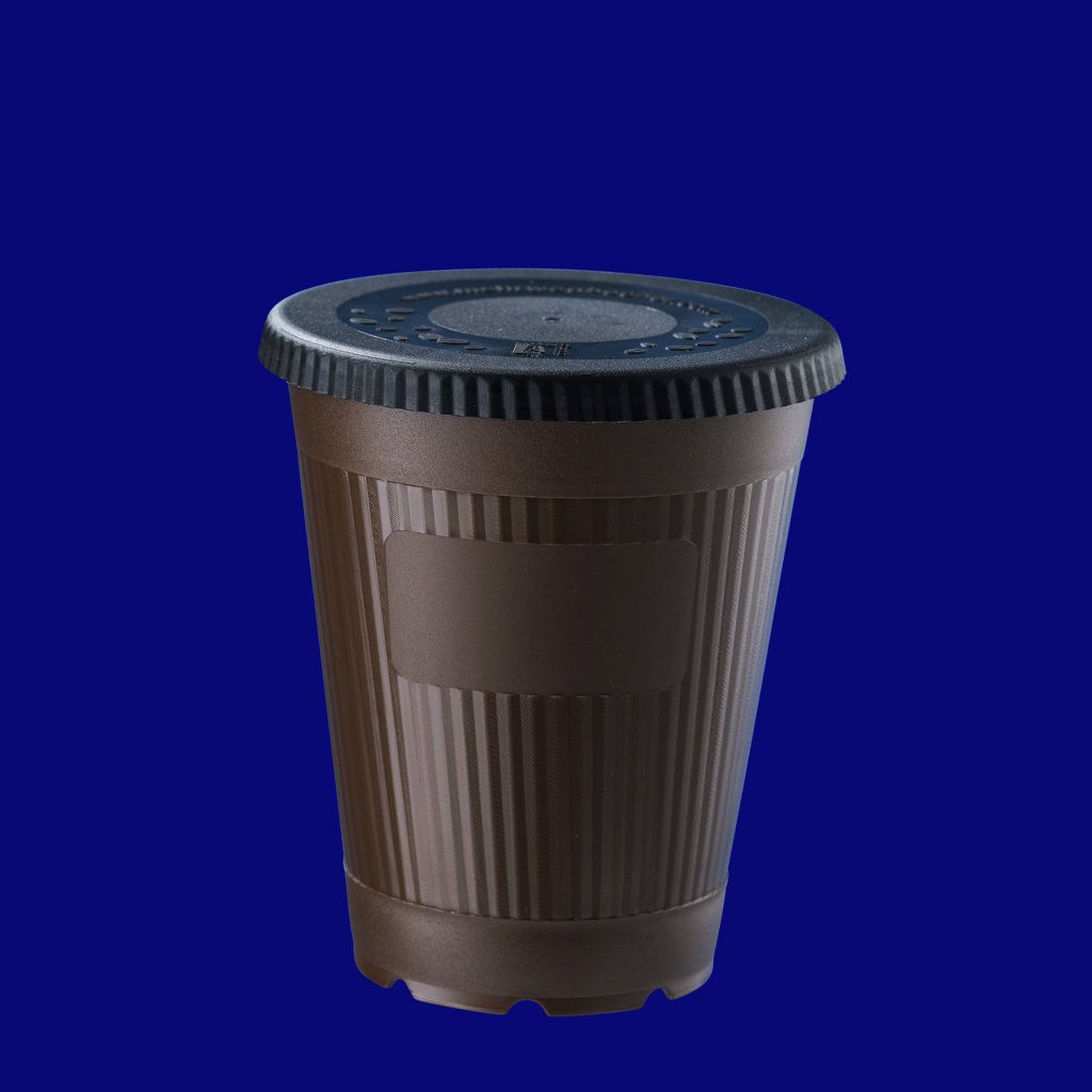 Taza de café para llevar PP 0,2l marrón 9108 + tapa reutilizable diámetro 80 mm negra 9112