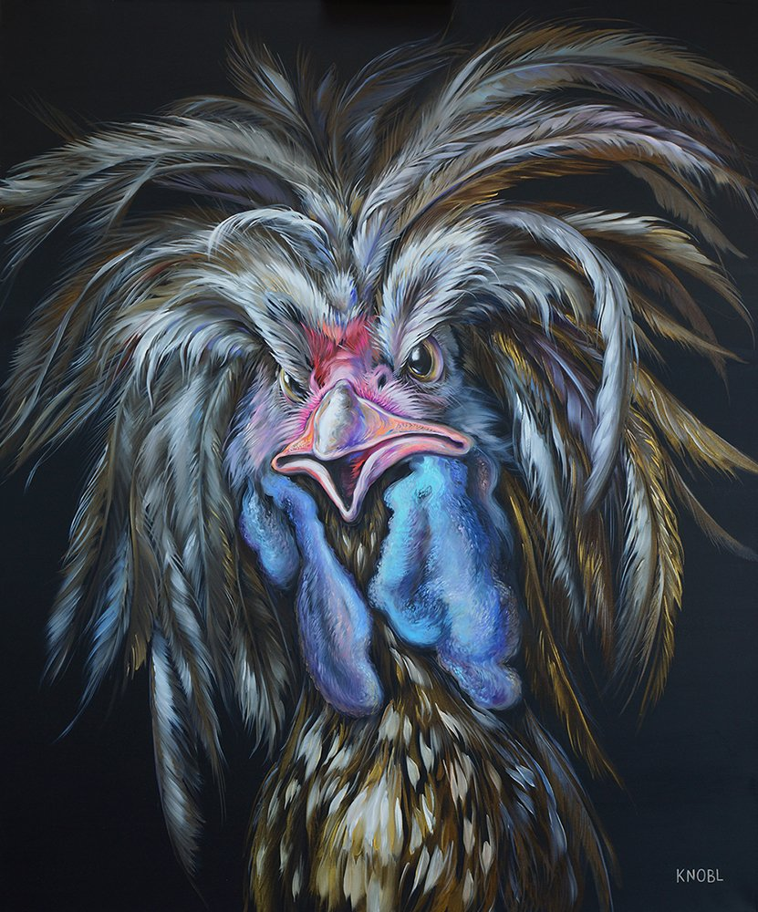 der Chef, Malerei in Öl, Malerei, Hühner, Hühnervögel, schräge Vögel, art, Kunstgalerie, modern art, fineart, zeitgenössische Kunst, Andreas Knobl