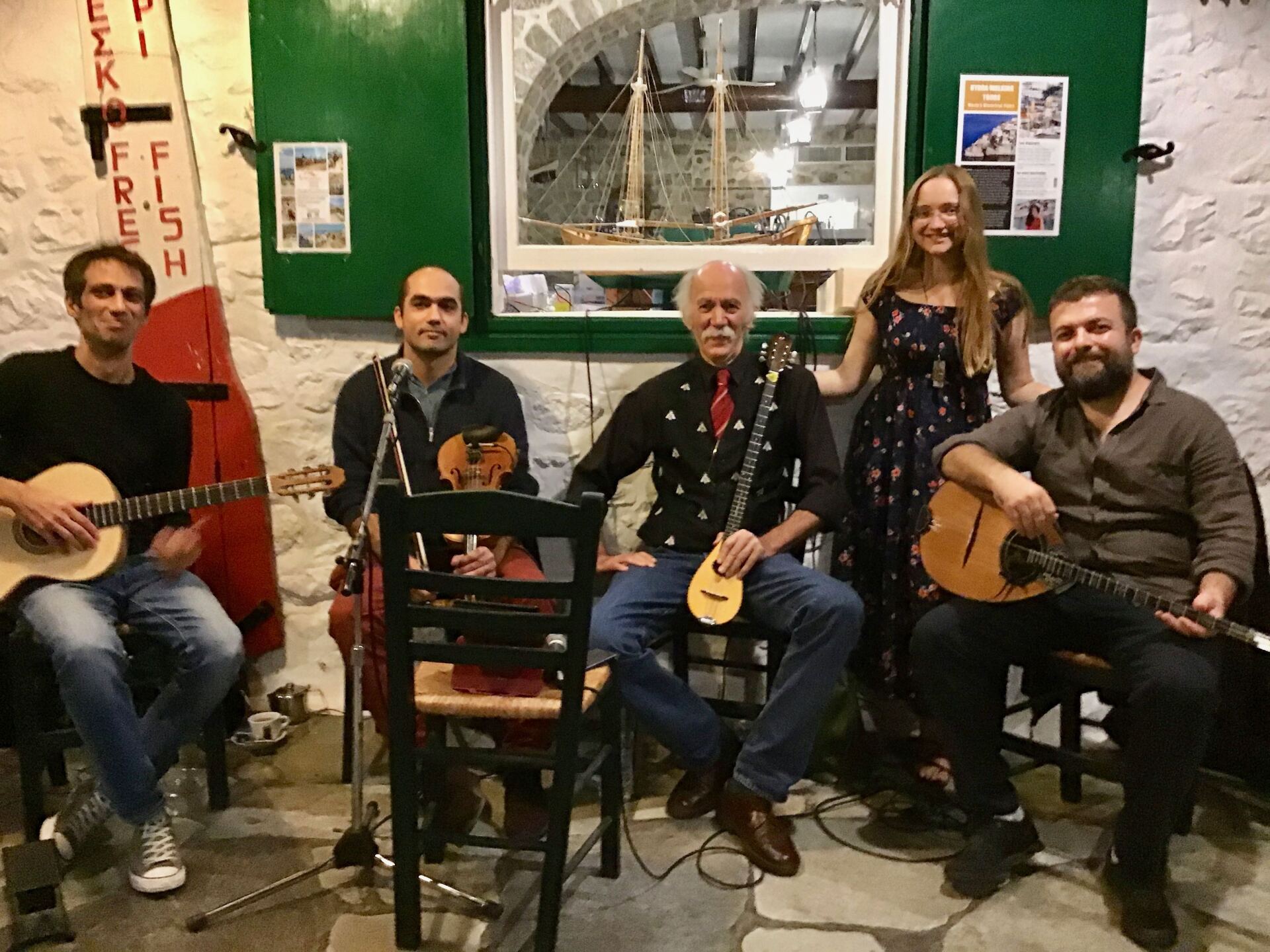 2019 SOAS Rebetika band playing live at the rebetika evening on Hydra Island Greece