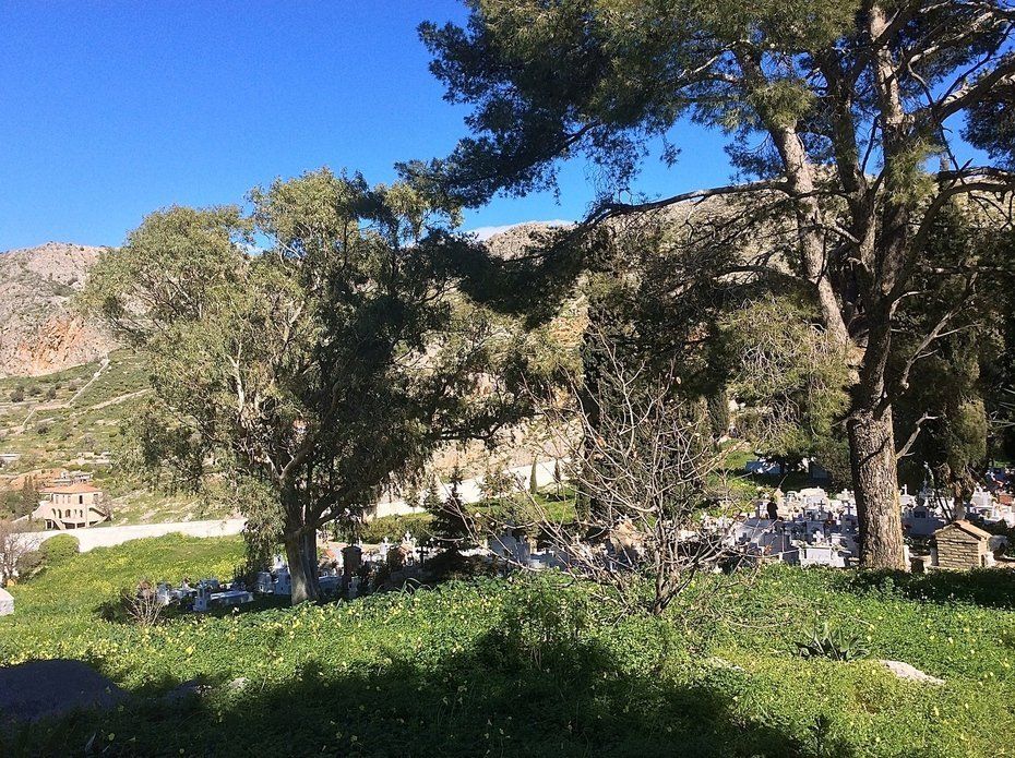 Walking to Aghia Fotini Cemetery and Monastery on Hydra Island Greece.