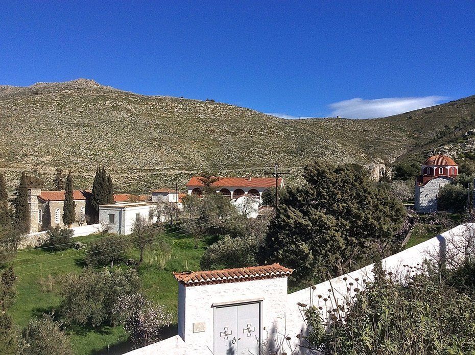 Walking to Aghia Fotini Cemetery and Monastery on Hydra Island Greece.