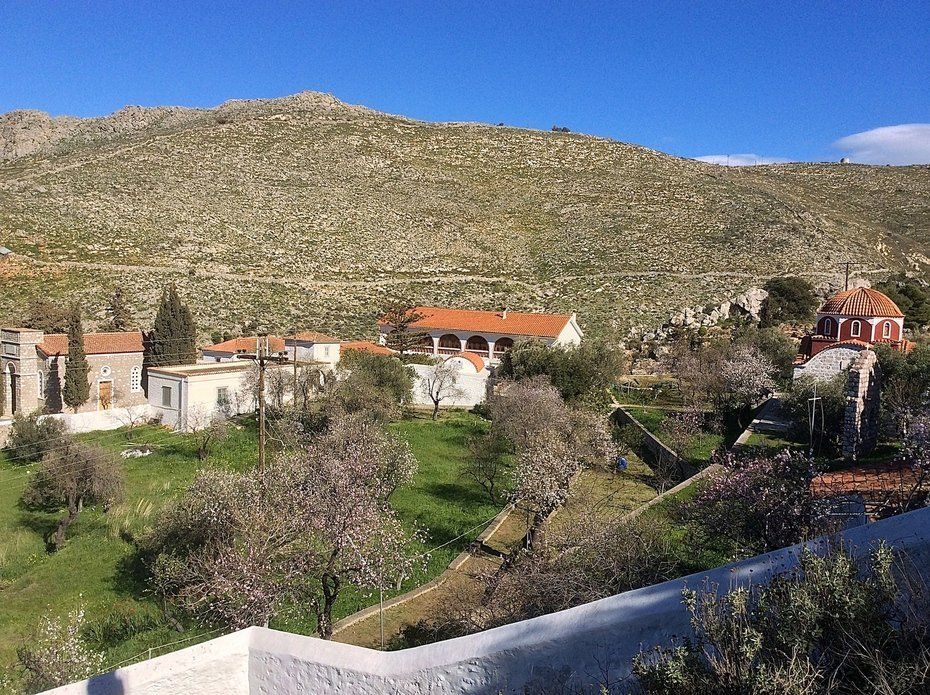 Walking to Aghia Fotini Cemetery and Monastery on Hydra Island Greece.