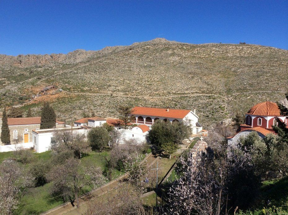 Walking to Aghia Fotini Cemetery and Monastery on Hydra Island Greece.