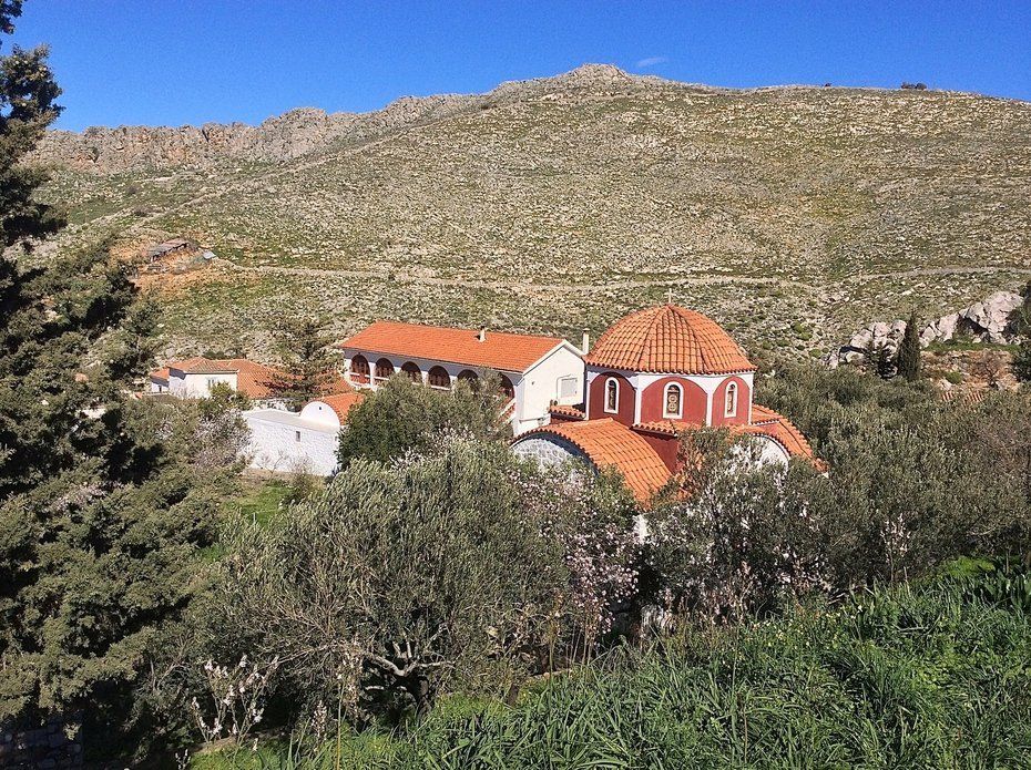 Walking to Aghia Fotini Cemetery and Monastery on Hydra Island Greece.
