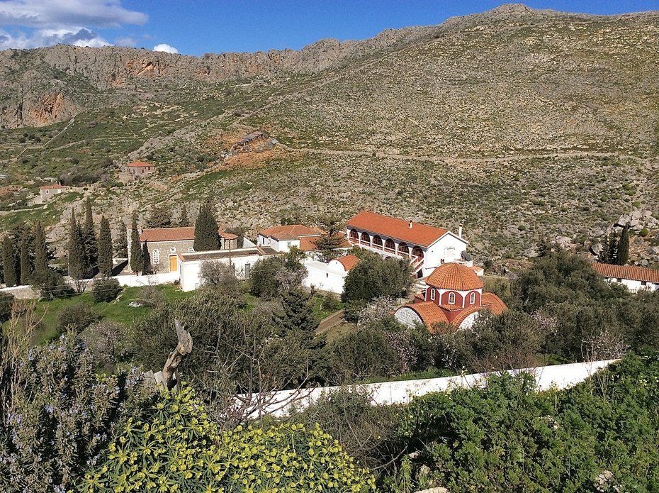 Walking to Aghia Fotini Cemetery and Monastery on Hydra Island Greece.